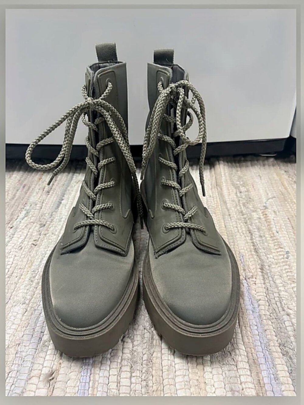 ZARA Grey Lace‑Up Boots 🤎 Rugged Canvas Combat Style 🤍 Size 39 - Fits 8.5 - 9